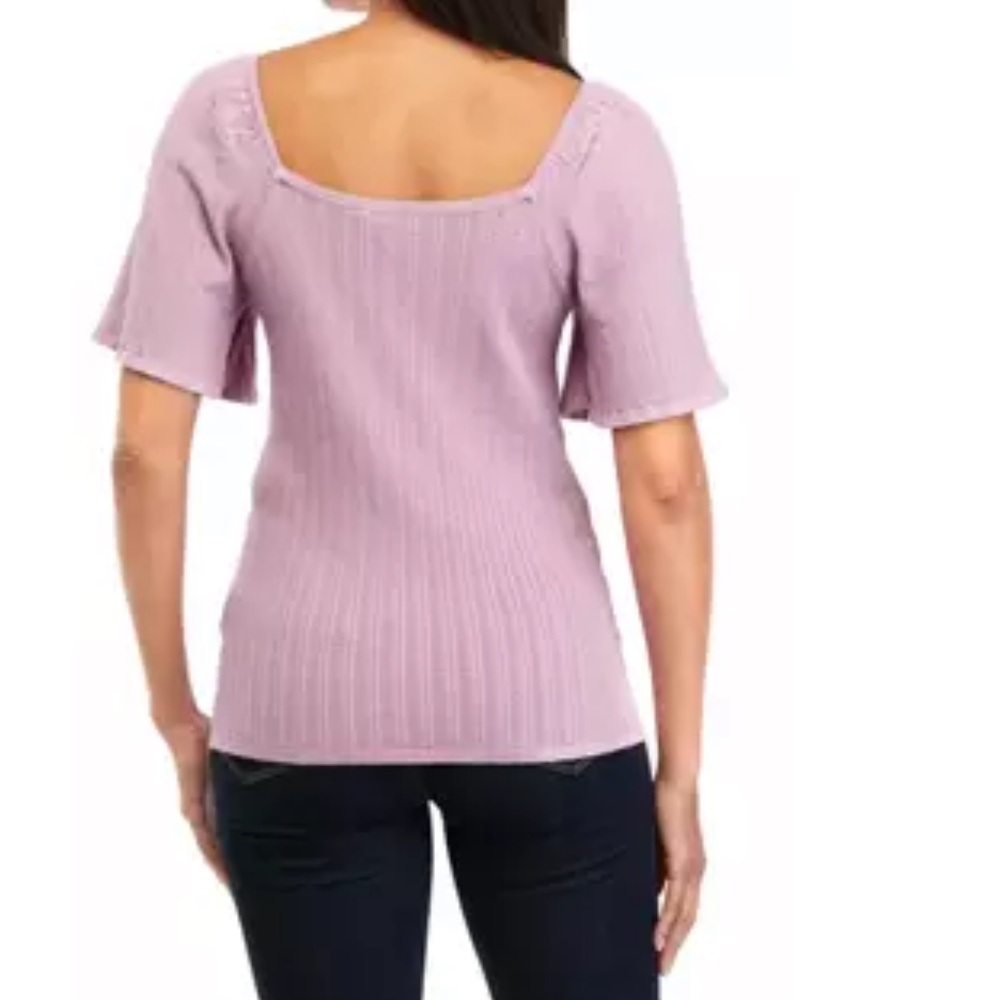 Catherine Malandrino Square Neck Pointelle Purple Blouse Size Medium - Picture 2 of 8